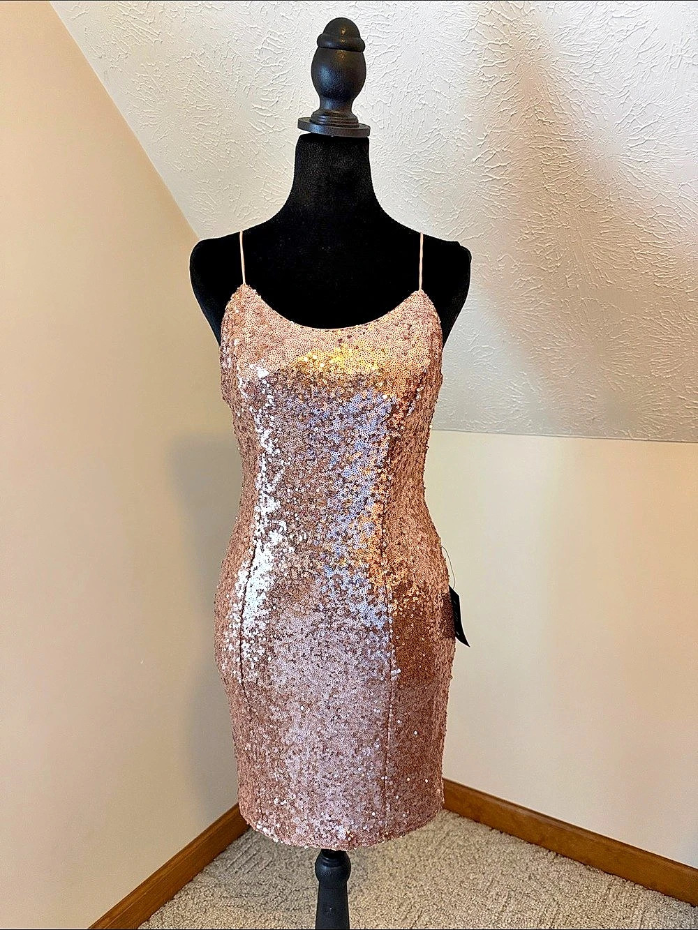 Lulus Bring It Rose Gold Sequin Bodycon Mini Dress Small
